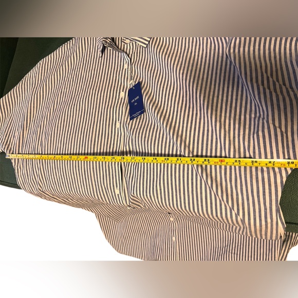 Chouytou button down shirt dress blue & white stripes, side pockets, split hem - Picture 5 of 16